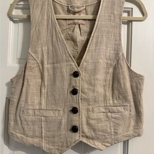 Free People Beige Button-Up Vest